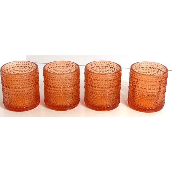 Set Of 4 Vintage Amber Bubble Glass Votive Candle Holders Cups - Picture 2 of 8